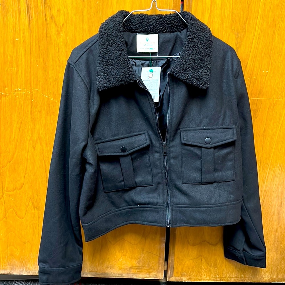 Top Gun Sherpa Collar Zip Up Wool Like Jacket